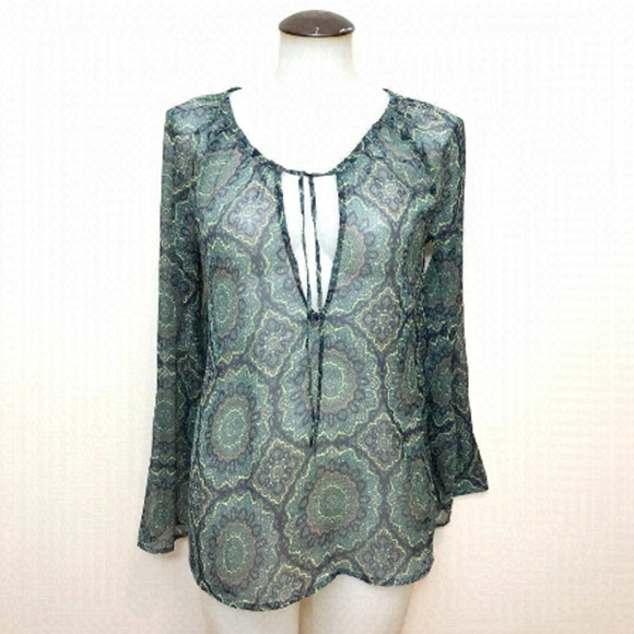 𝅺o'neill Sheer Chiffon Boho Top 💚 - Picture 1 of 3